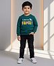 DOLLAR Cotton Blend Knit Full Sleeves I Love My Family Text Printed Winter Sweatshirt & Pant Set - Dark Green & Black