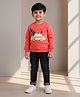DOLLAR Cotton Blend Knit Full Sleeves Taxi Printed Winter Sweatshirt & Pant Set - Red