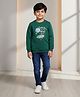DOLLAR Cotton Blend Knit Full Sleeves I Love You To The Moon & Back Text Printed Winter Sweatshirt & Pants Set - Dark Green