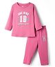 Pink Rabbit Single Jersey Knit Full Sleeves T-Shirt & Lounge Pant Set With Number Print - Pink