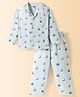 Teddy Sinker Knit Full Sleeves Shirt & Pyjama Co-ord Night Suit With Boat Print - Blue