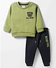 Simply Fleece Knit Full Sleeves Winter Wear T-Shirt & Lounge Pant Set With Teddy Bear Print - Green