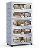 House of Quirk 5 Layer Stackable Collapsible Storage Box Cabinet with Wheels & Flip Doors 50cm Plastic Storage Box for Toy Organization - Grey
