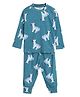 Cocoon Care Bamboo Knit Full Sleeves Zebra Printed  Coordinating Tee & Pajama Set - Blue