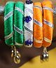 Kamule Set Of 5 Republic Day Theme Thread Work & Ghungroo Beads Detailed Bangles - Orange White & Green