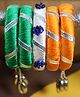Kamule Set Of 5 Republic Day Theme Thread Work & Ghungroo Beads Detailed Bangles - Orange White & Green