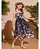 tior Net Knit Sleeveless Floral Printed Dress - Navy Blue