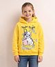 Little Marine Fleece Knit Full Sleeves Cat & Movie Night Text Printed Light Winter Hooded Sweatshirt - Yellow
