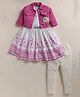 NUTTY BUTTY Knit Three Fourth Sleeves Floral Applique Detailed & Printed Dress With Jacket & Leggings Set - Pink