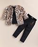 NUTTY BUTTY Fur Knit Stones Embellished Winter Top & Palazzo With Full Sleeves Animal Printed Jacket - Black