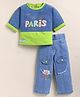 NUTTY BUTTY Denim Knit Full Sleeves Paris Text Patch Detailed  Winter Top & Pant Set - Green