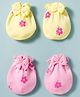 Doodle Poodle 100% Cotton Interlock Knit Floral Printed Mittens with Bow Applique Pack of 2- Pink & Yellow