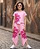 OLLINGTON ST. Cotton Knit Half Sleeves Top With Print & Jogger Co-Ord Set - Pink
