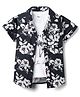 RUFF 100% Cotton Woven Floral Printed Half Sleeves Shirt & Text Printed Sleeveless Tank T-Shirt - Black & White