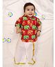 KID1 Cotton Woven Half Sleeves Elephant Printed Kurta & Lungi Set - Red