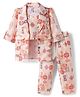 Enfance Geometric Printed Coordinating Top & Pant With Full Sleeves Jacket Set - Peach