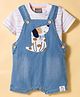 Little Kangaroos Knitted Half Sleeves Striped & Puppy Patch Dungaree & Tee Set - Light Blue