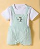 Little Kangaroos Knitted Half Sleeves T-Shirt & Striped Dungaree with Applique - White & Mint