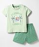 Zero Knitted Half Sleeves Beach Theme Printed T-Shirt & Shorts Set - Sea Green