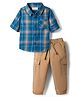 Babyhug Cotton Woven Full Sleeves Checks Shirt & Lounge Pant Set - Blue & Beige