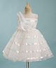 Enfance Sleeveless Sequins & Pearl Embellished Floral Applique Detailed Knee Length Net Dress - White