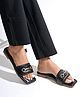 NZS Abstract Applique & Braid Detailed Slip On Sandals - Black
