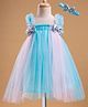 Enfance Sleeveless Sequins Embellished Bow Applique & Frill Detailed Colour Blocked Knee Length Dress With Headband - Blue