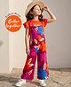 OLLINGTON ST. Cotton Knit Floral Printed Dungaree with Frill Sleeves Inner Tee Set - Multicoolour & Orange