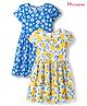 Honeyhap Premium 100% Cotton Knit With Bio Finish Half Sleeves Frocks With Floral Print Pack of 2 - Bright White & Dandelion