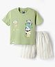Mini Taurus 100% Cotton Knit Half Sleeves Animal Printed & Striped T-Shirt & Shorts Set - Light Green