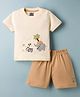 Mini Taurus Interlock Knit Half Sleeves T-Shirt & Shorts Set with Jungle Theme Embroidery - White