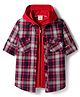 Rikidoos Cotton Woven Full Sleeves Hooded Checks Shirt With Zipper Attached T-Shirt - Navy Blue & Red