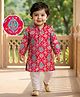 EARTHY TOUCH 100% Cotton Knit Full Sleeves Floral Printed Kurta & Pyjama Set - Red
