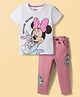 Babyoye Disney Single Jersey Knit Half Sleeves T-Shirt & Pant Set with Minnie Mouse Graphics - Multicolour