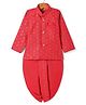 Ridokidz Cotton Woven Full Sleeves Kurta Dhoti Set with Sequin Detailing & Embroidery - Red