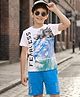 OLLINGTON ST. Cotton Knit Half Sleeves T-Shirt With Print & Shorts Set - Multicolour & Blue
