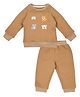 My Milestones Cotton Woven Full Sleeves Animal Embroidered  Quilted Tee & Bottom Set - Brown