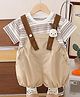 POP STREET KIDS Cotton Woven Solid Dungaree With Half Sleeves Striped Tee - Brown