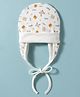 Ben Benny Interlock Baby Cap with Knot Cover Ears Single Layer with Animal Print White - Diameter 10.5 cm