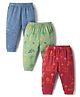 Zero Knitted Full Length Lounge Pants with Animal Prints Pack of 3 - Red Green & Blue