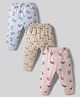 Zero Knitted Full Length Lounge Pants with Aeroplane & Bike Prints Pack of 3 - Baby Pink Beige & Blue