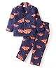 Rikidoos Cotton Woven Full Sleeves Shirt & Pyjama Co-Ord Night Suit With Butterfly Print - Navy Blue
