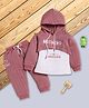 I Love Mom Cotton Lurex Knit Full Sleeves Typography Embroidered Cropped Winter Hoodie With Inner Tee & Joggers Set - Pink