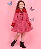 Cutecumber Fur Knit Full Sleeves Checked Winter Coat - Red