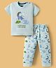 Mini Taurus Sinker Knit Half Sleeves T-Shirt & Lounge Pant Set With Animal Print - Aqua