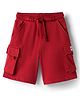 Honeyhap Premium 100% Cotton Knit Knee Length Solid Bermuda With Cargo Pockets & Bio Finish - Red