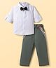 Blabber Full Sleeves Polka Dots Printed Shirt & Solid Trouser Set With Suspender & Bow - Green