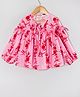 Hugsntugs Cotton Woven Full Sleeves Floral Printed Bow Applique Detailed Top - Pink