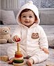 Little Surprise Box Viscose Rayon Woven Full Sleeves Bear Embroidered Winter Wear Hooded Romper - Cream