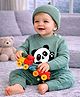 Little Surprise Box Viscose Rayon Woven Full Sleeves Panda Printed Winter Wear Romper With Cap - Green